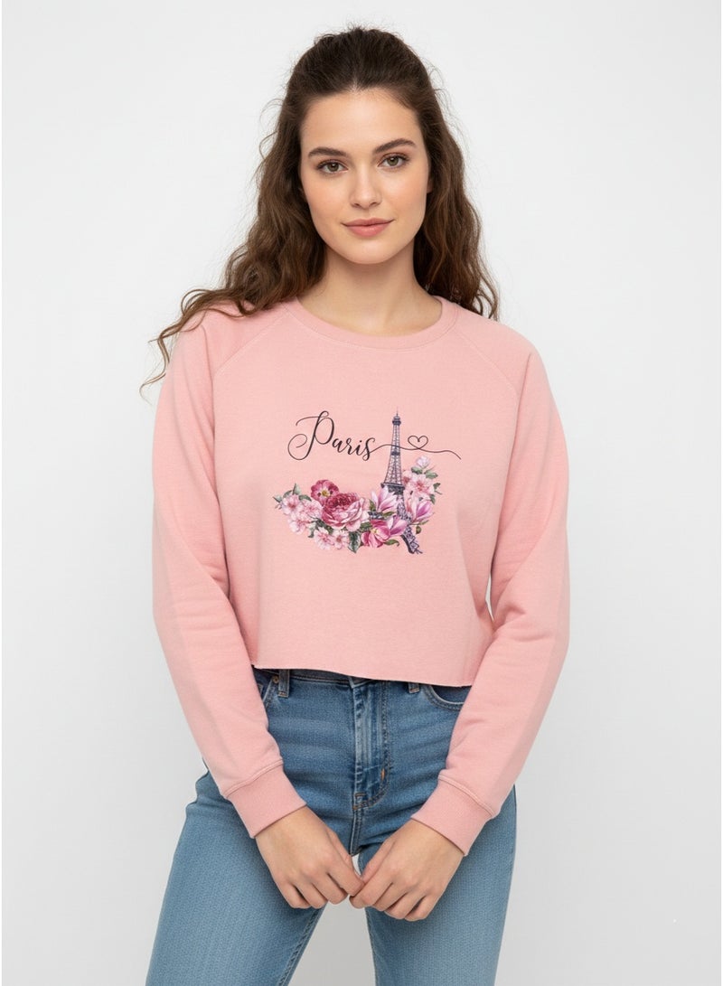 U.S Apparel Women’s Graphic Cropped Sweatshirt – Soft Cotton Blend Paris Print, Pink Sweatshirt - Image 4